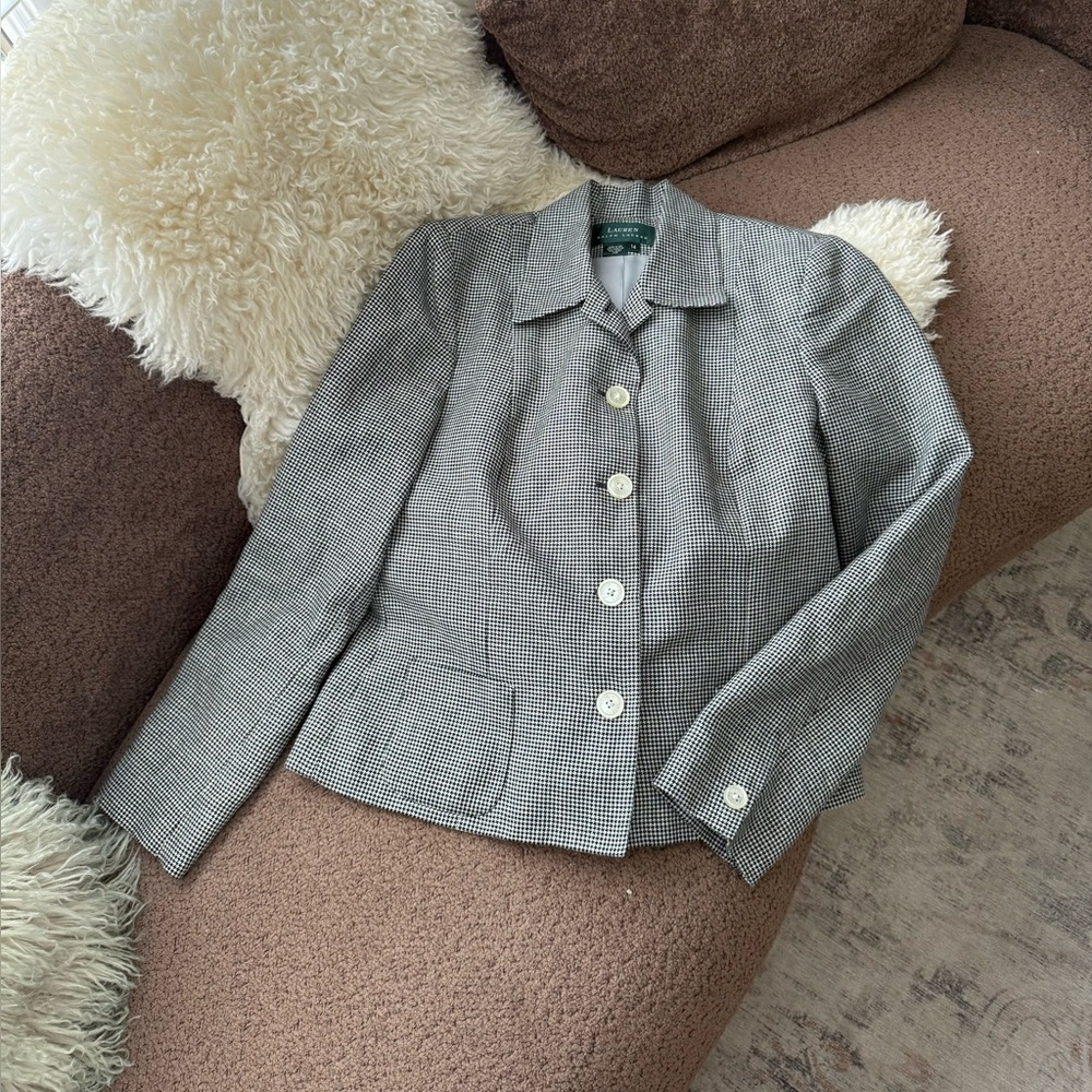 Ralph Lauren Linen/Wool Houndstooth Blazer - Picture 1 of 6